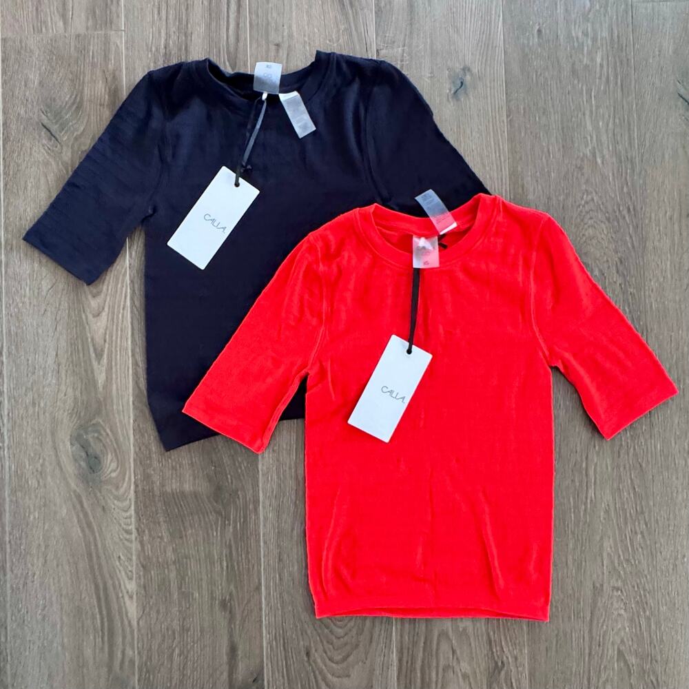 CALIA Seamless Crop Tee Elbow Sleeve Bundle of 2 Red Black XS Ribbed Sporty NEW